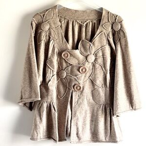 Anthropologie beige floral appliqué sweater